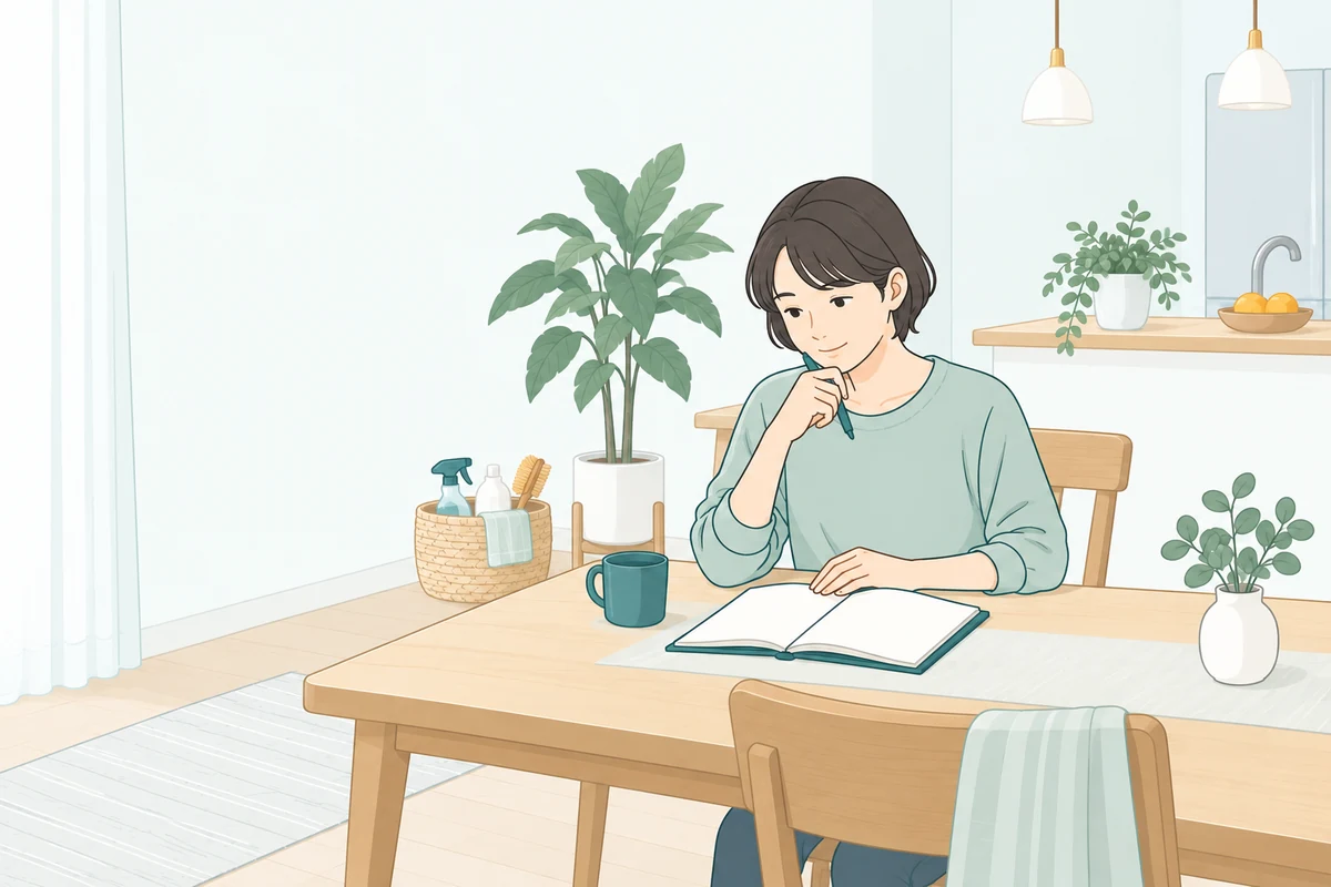 自宅で家事の頼み方を考える人のイラスト